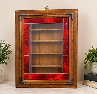 Farmshed Frames Solid Wood Display Cabinet with Red Stained Glass Door