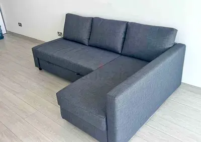 Grey L-shaped Sofa with Storage — Good Condition