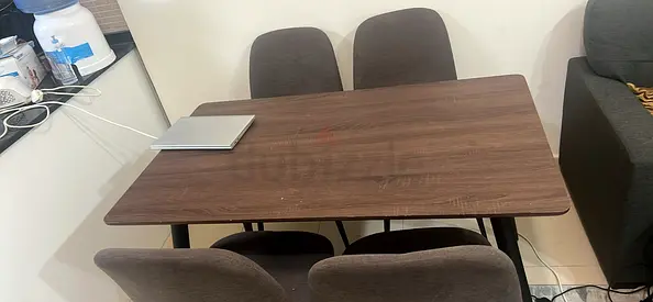 Modern Wooden Dining Table with 4 Fabric Chairs
