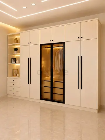 Large Built-in Wardrobe with Glass Display Center
