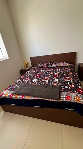 Queen wooden bed frame with headboard and mattress (good condition)