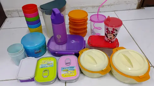 Mixed baby feeding set — plates, sippy cups, bowls and food containers