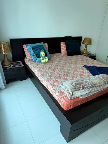 Modern Dark Wood King Size Bed Set with Matching Nightstands and Mattress included
