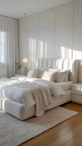 Modern White Upholstered Bed Set with Fluted Headboard