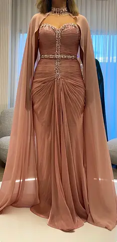Elegant & stylish Couture dress – Size M - Customized Dress with Cape - Beautiful baby pink color