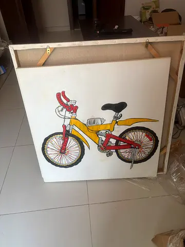 Original Bicycle Illustration on Canvas, Hand-Painted Art