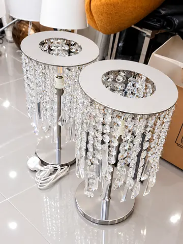 Pair of crystal fringe table lamps - silver base