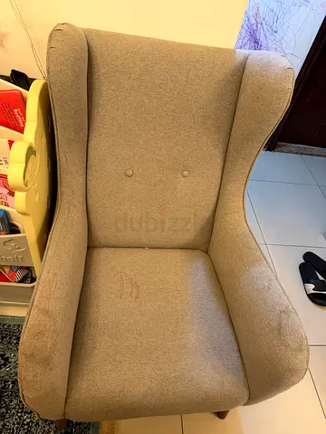 Beige Fabric Wingback Armchair in Good Condition single seater  comfort and back support for elder