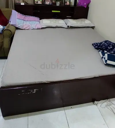Wooden double bed frame with headboard - good condition