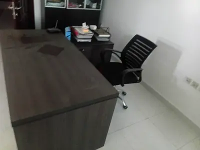 Used executive wooden office desk with storage - dark brown with chair
