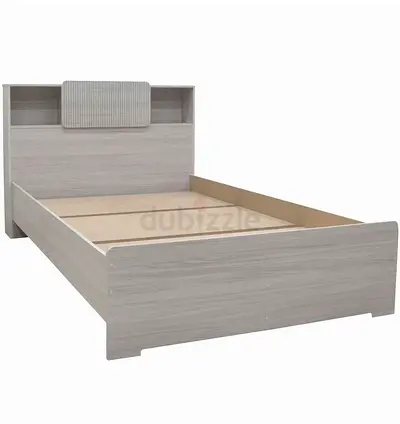Modern Wooden Bed Frame with Storage Headboard – Light Grey/Wood Finish