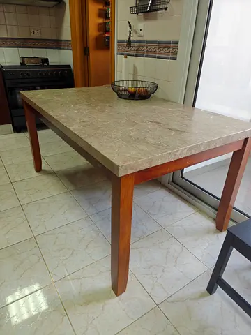 Wooden 6-seater dining table with synthetic stone top