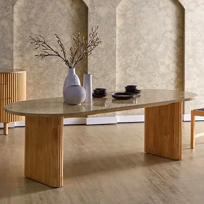 8 Seater Travertine Stone Top Dining Table ( Only Table)
