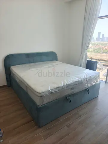 Upholstered Double Bed with Storage - Light Teal Velvet