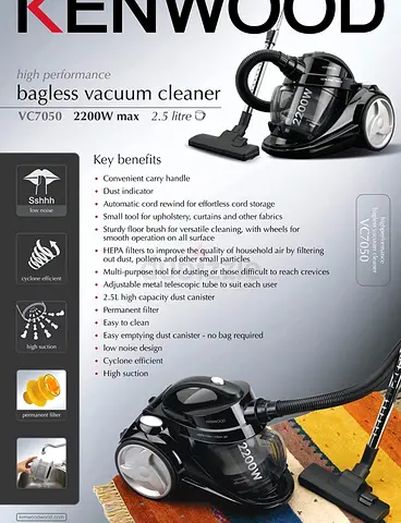 Kenwood High Performance Bagless Vacuum Cleaner VC7050 2200W