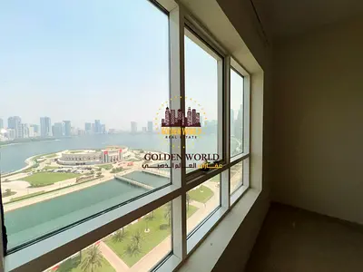 3BR in Al Majaz 3 with 2 balconies, 3 baths, master, maid’s room, spacious layout, wardrobes, free gym & pool. AED 78K yearly.