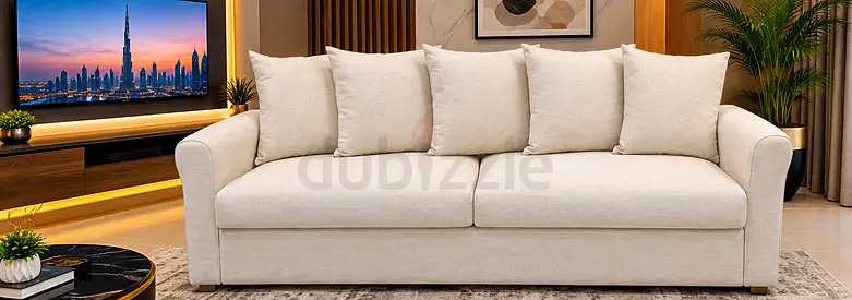 Beige 3-Seater Fabric Sofa bed  in Excellent Condition with 4 pillow