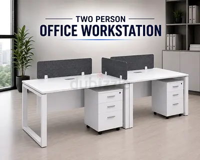 Modern 2 Person Office Workstation – White Office Desk with Pedestal Drawers