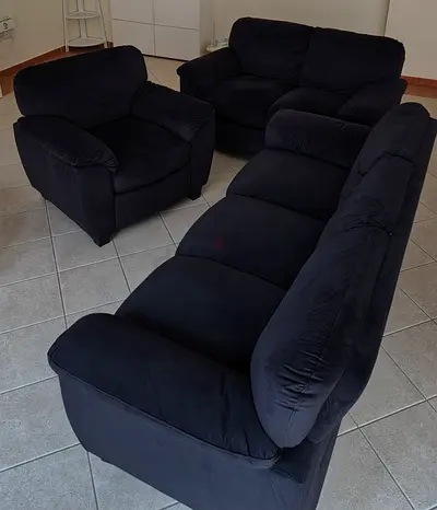 Dark navy 3-seater sofa + loveseat + armchair set - good condition