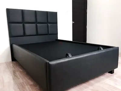 Modern Black Faux Leather Upholstered Bed Frame with Padded Headboard