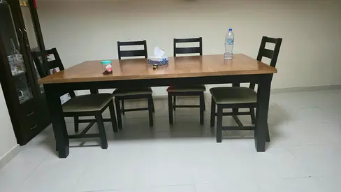 Wooden 6-Seater Dining Table with Chairs - Good Condition