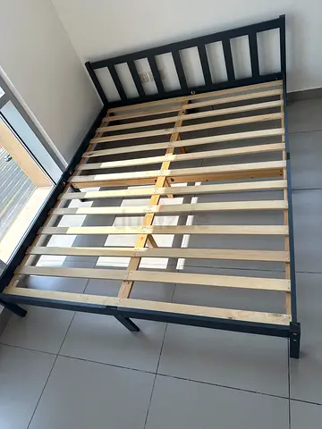 IKEA-style single bed frame with slats, used, sturdy metal & wood