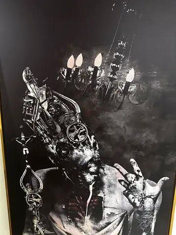 Large Black & WhiteThe Machine Art Print with Decorative Frame