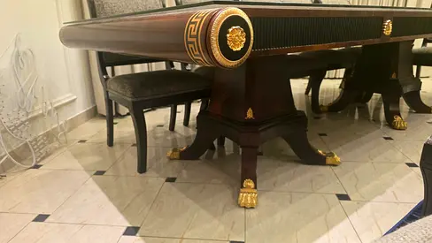 Solid Wood Dining Table with Gold Accents - Classic Design