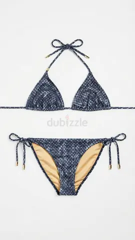 COACH Blue Patterned Triangle String Bikini Set - Women's Swimwear