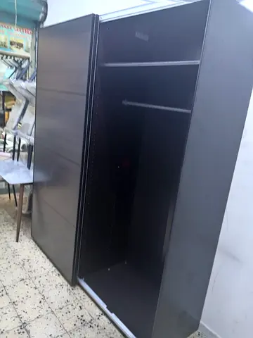 Dark Wood Sliding Door Wardrobe with Hanging Rail and Shelves