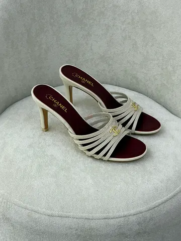 Chanel cream strappy heeled mules, size unknown