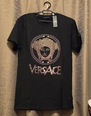 Versace Mens Gold Logo Medusa Embellishment Crewneck T-Shirt