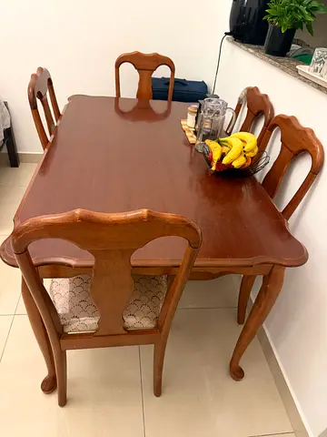 Solid Wood Dining Table with 6 Matching Chairs - Classic Design