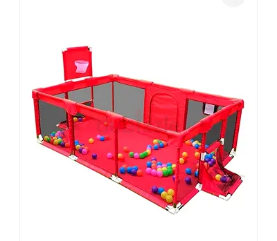 Large Red Baby Playpen with Ball Pit and Basketball Hoop