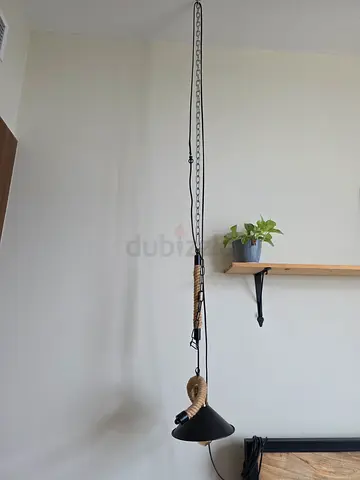 Tall Rope-Detail ceiling pendant Lamp - Black Metal Shade