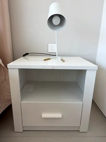 White bedside table / nightstand with drawer and shelf