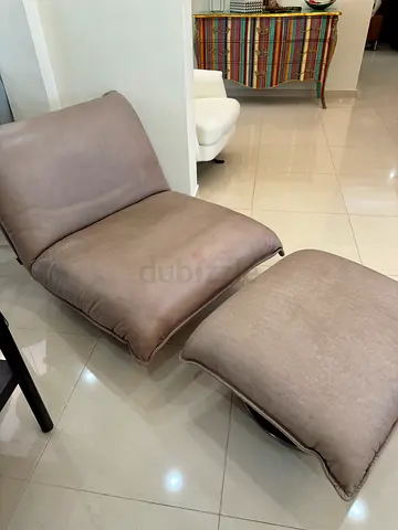 MARINA HOME Malmo lounge chair armless lounger with ottoman footrest cowhide leather 89x115x75 cm