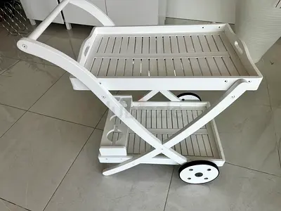 White Wooden Serving/Bar Trolley with Wheels