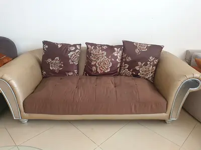 3-seater brown beige sofa with cushions - good condition