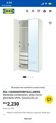 Modern White Wardrobe with Mirrored Door