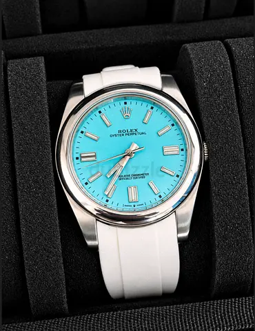 Rolex Oyster Perpetual 41mm – Tiffany Blue Dial – Premium Quality White Rubber Strap