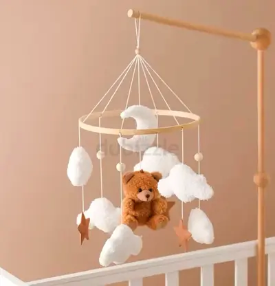 Wooden Baby Crib Mobile with Plush Teddy Bear and Clouds from Bebimine