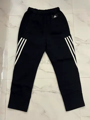 Black Adidas Joggers with White Stripe - Size S