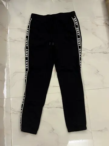 Black DKNY jogger pants with side logo tape - size approx S