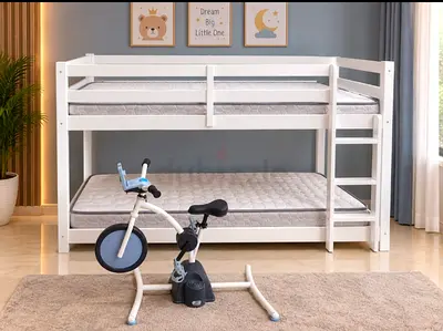 White Wooden Bunk Bed with Guardrail and Ladder - Twin Over Twin