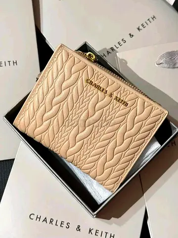 Charles & Keith beige leather zip wallet - New