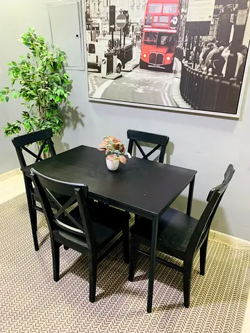 Black 4-Seater Dining Table with Chairs - Compact Set
