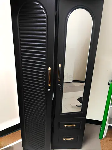 Black Free-standing Wardrobe with Mirror and Drawers