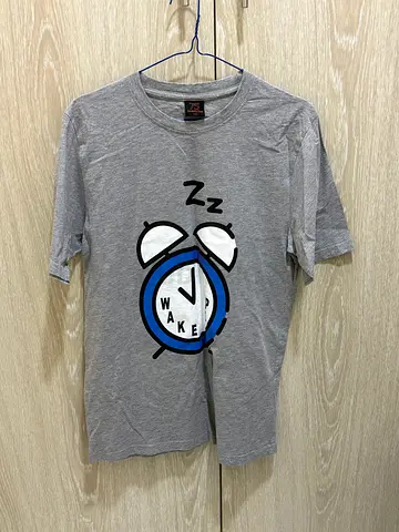 Grey graphic T-shirt with alarm clock print - Men's casual tee S
