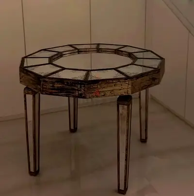The one entrance table Octagonal Mirrored Accent Side Table - Distressed Finish